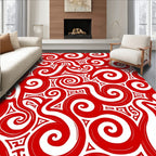 Bold Crimson Swirl And Tribal Rug