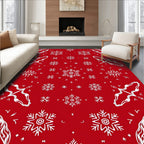 White Snowflake Patterned Red Rug