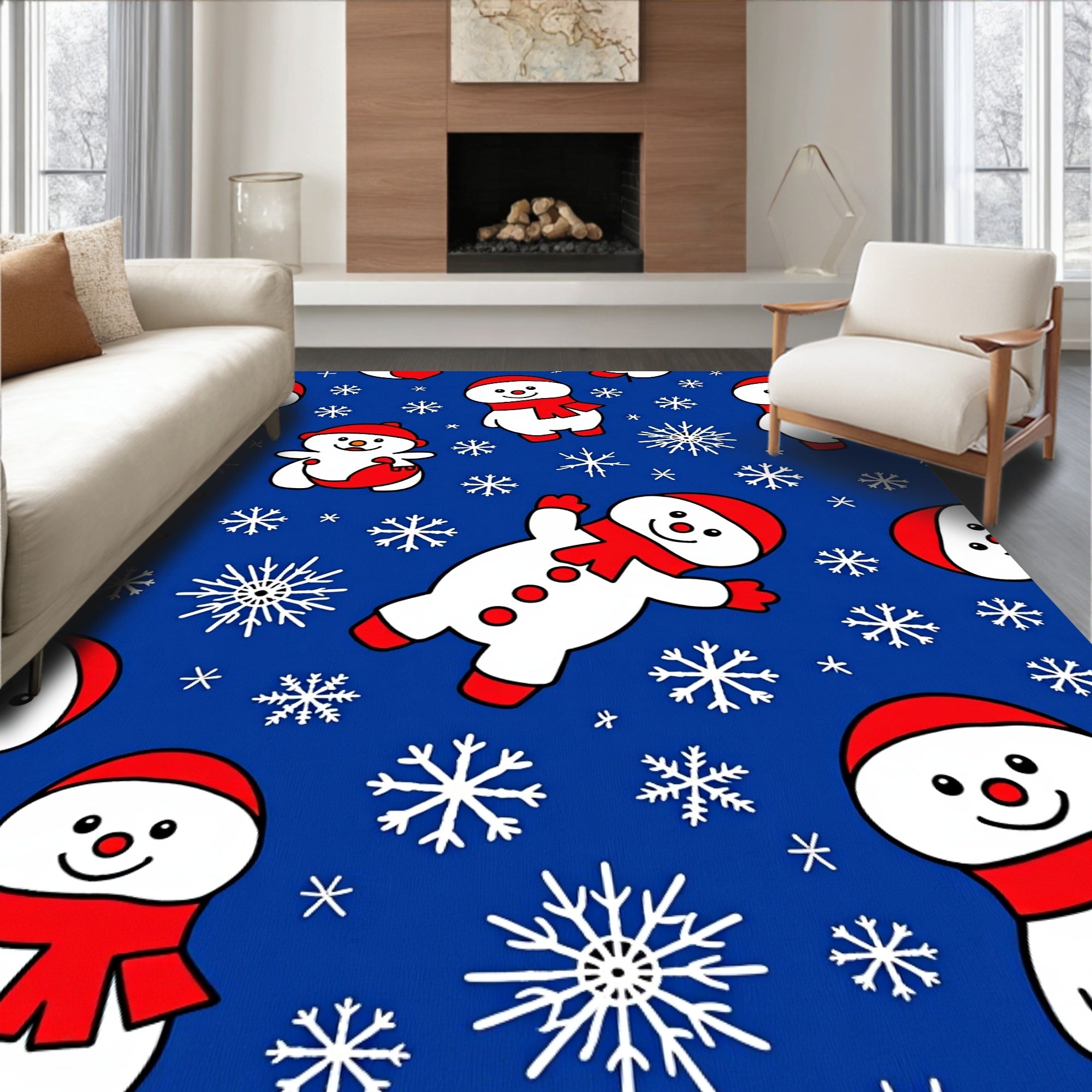 Cute Snowman Snowflake Pattern Design Rug