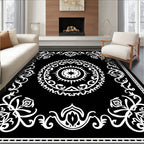 Ornate Floral Mandala Black and White Design Rug