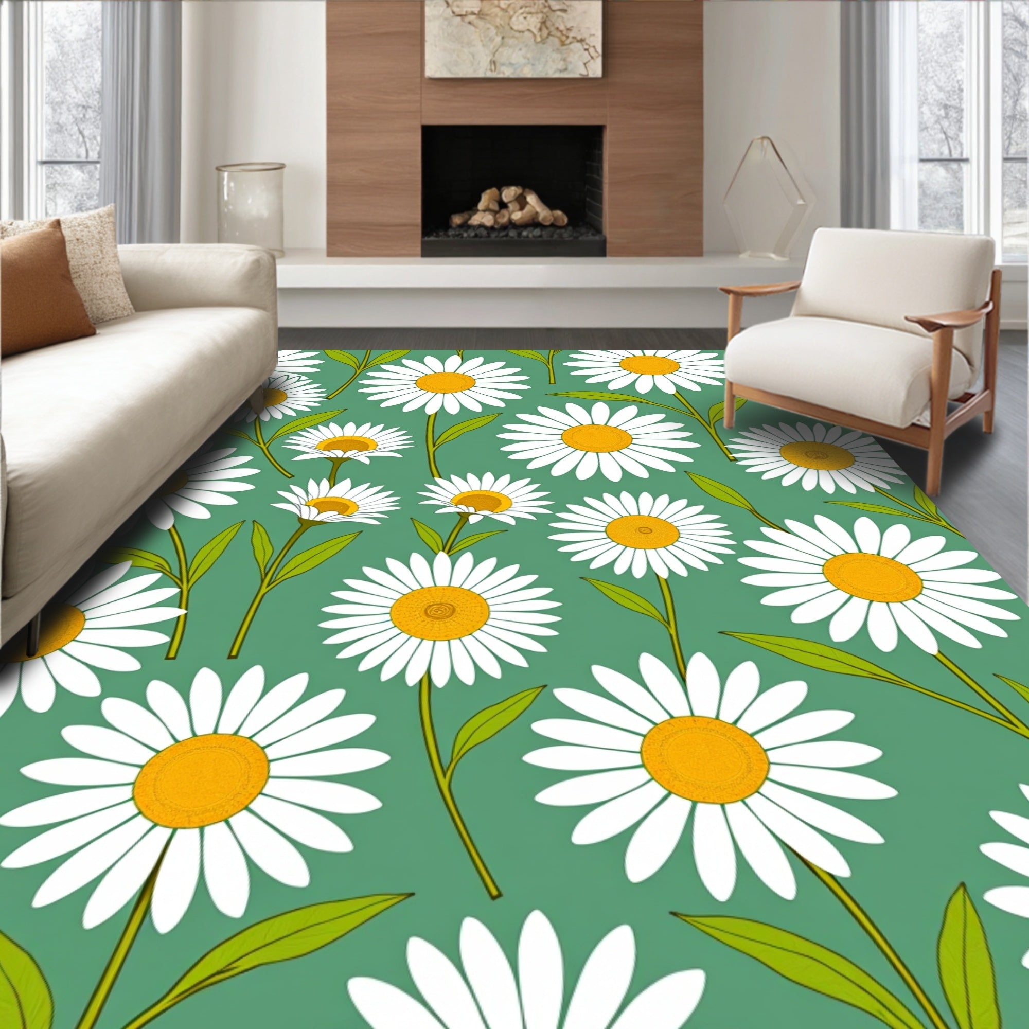 Daisy Botanical Pattern Design Rug