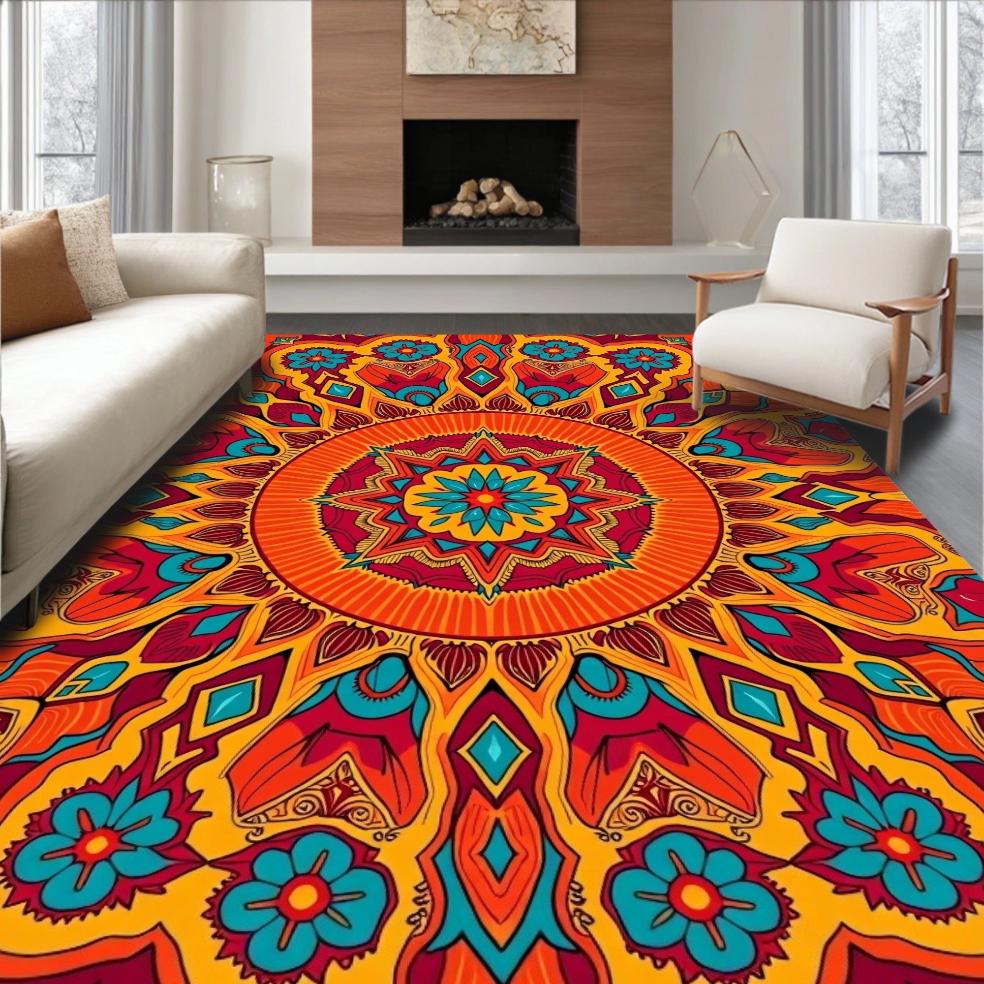 Vibrant Abstract Mandala Pattern Rug