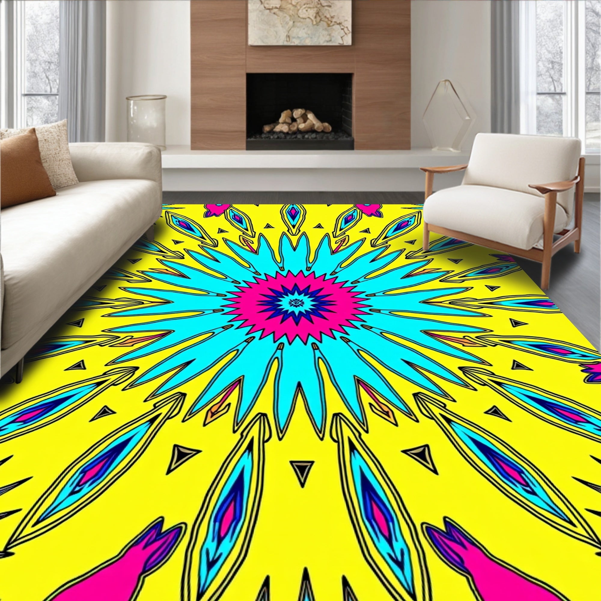 Vibrant Abstract Sunburst Geometric Rug