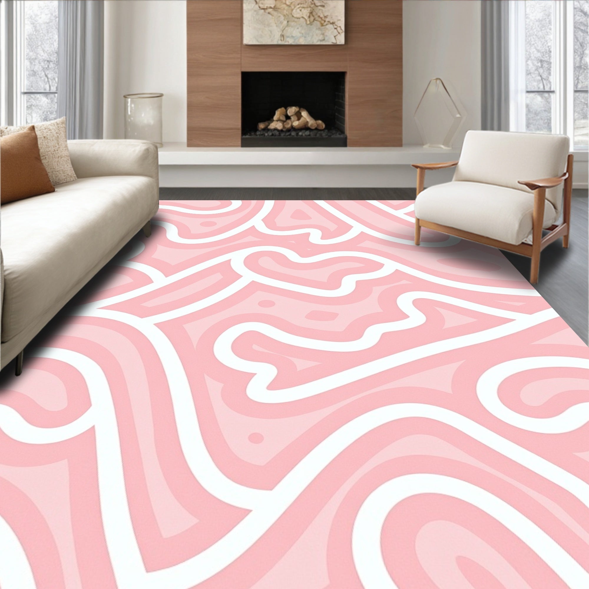Pink Waves Abstract Striped Pattern Rug