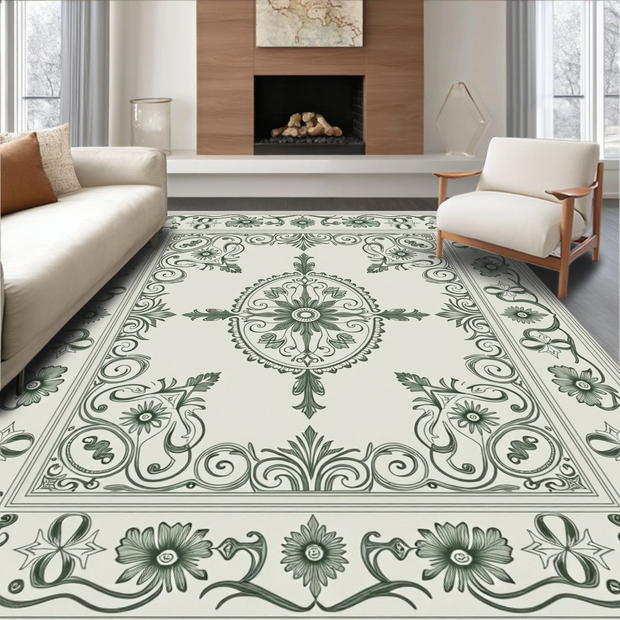 Classic Floral Ornamental Border Design Rug