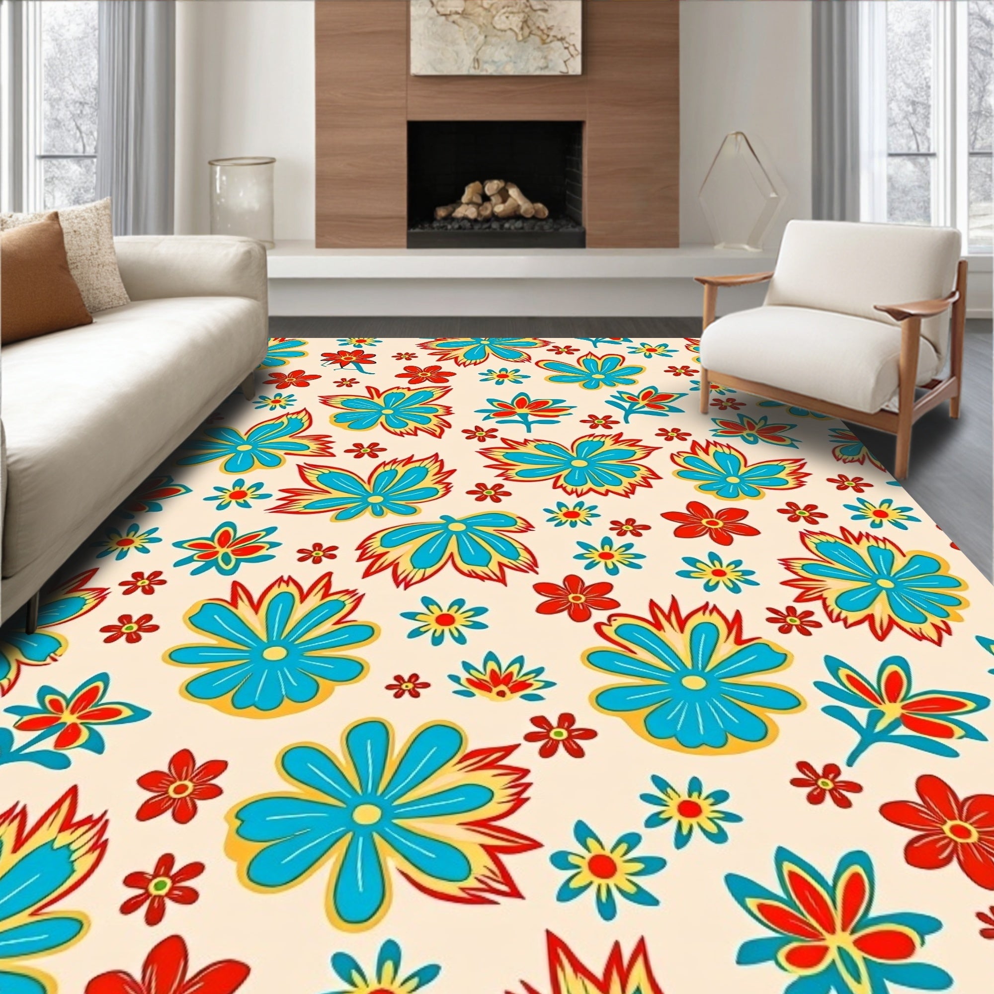 Colorful Floral Pattern With Bright Colors Rug