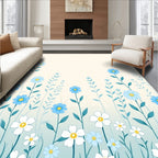 Delicate Blue White Floral Field Rug