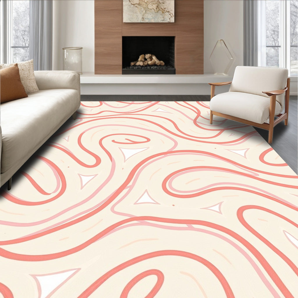 Coral And Cream Swirling Pattern Rug
