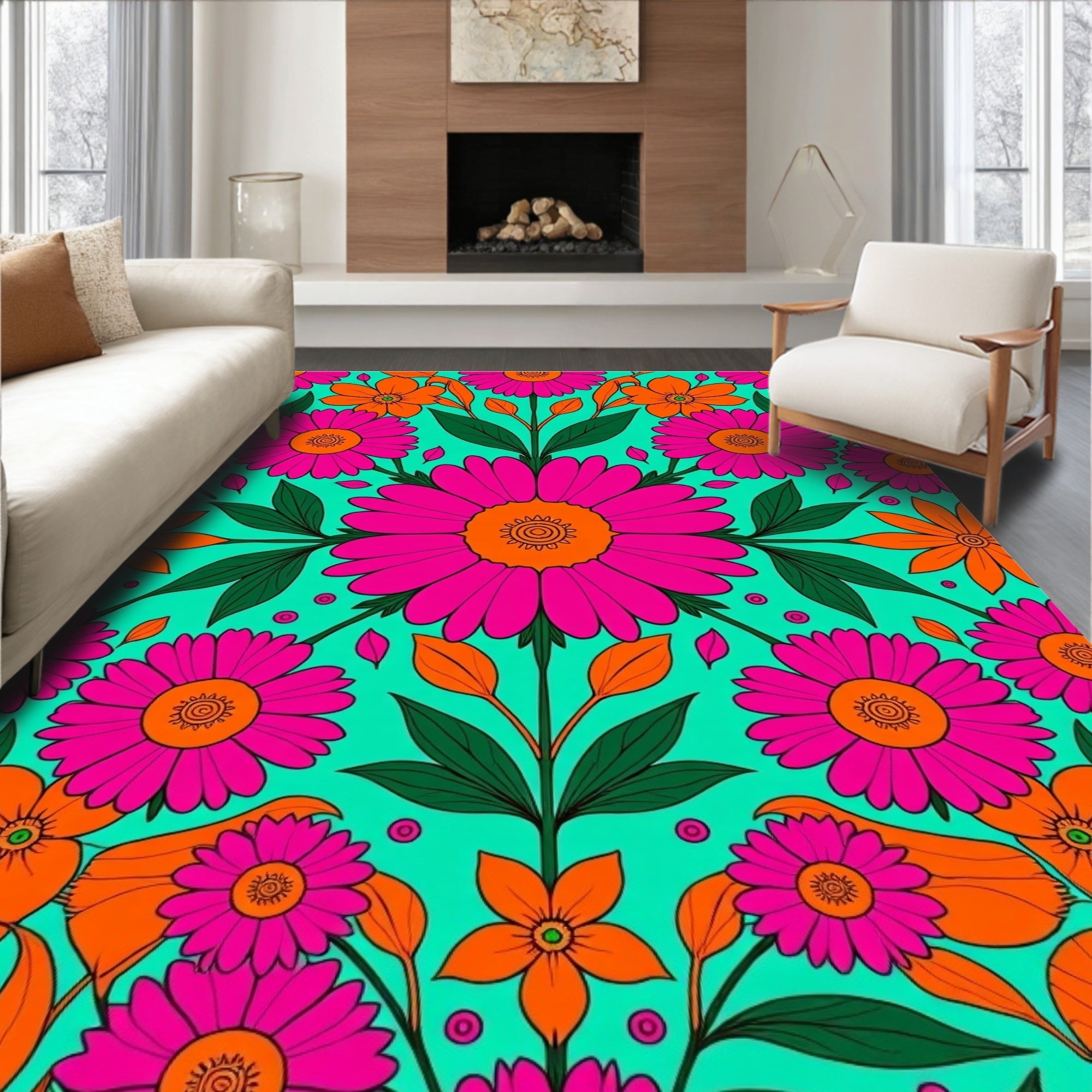 Bold Floral Pattern with Vibrant Colors Rug