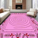 Pink Swirl Botanical Border Design Rug