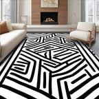 Bold Black White Geometric Pattern Rug