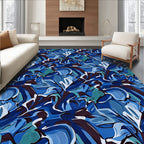 Abstract Blue Floral Swirl Design Rug