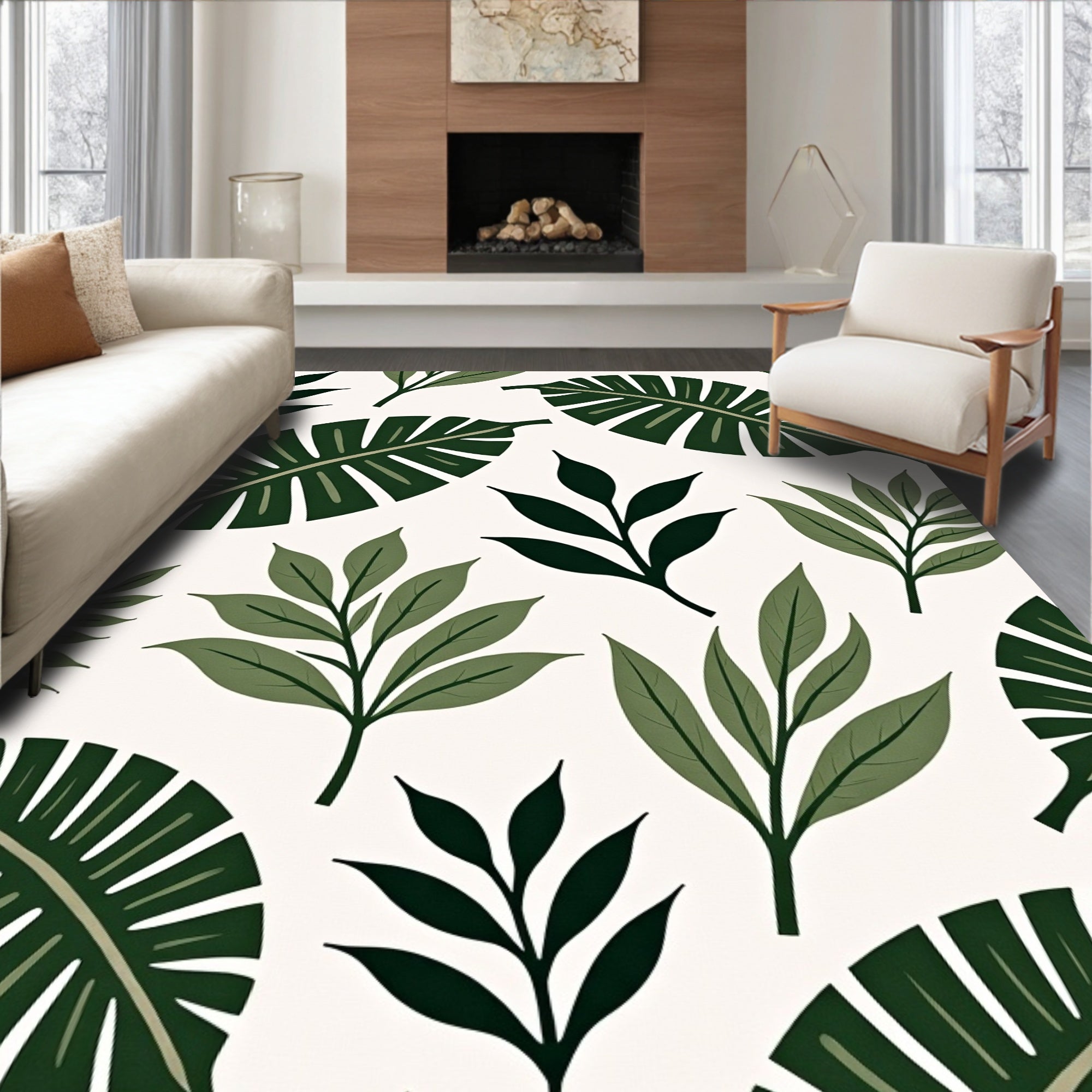 Forest Leaves Botanical Pattern Design Rug