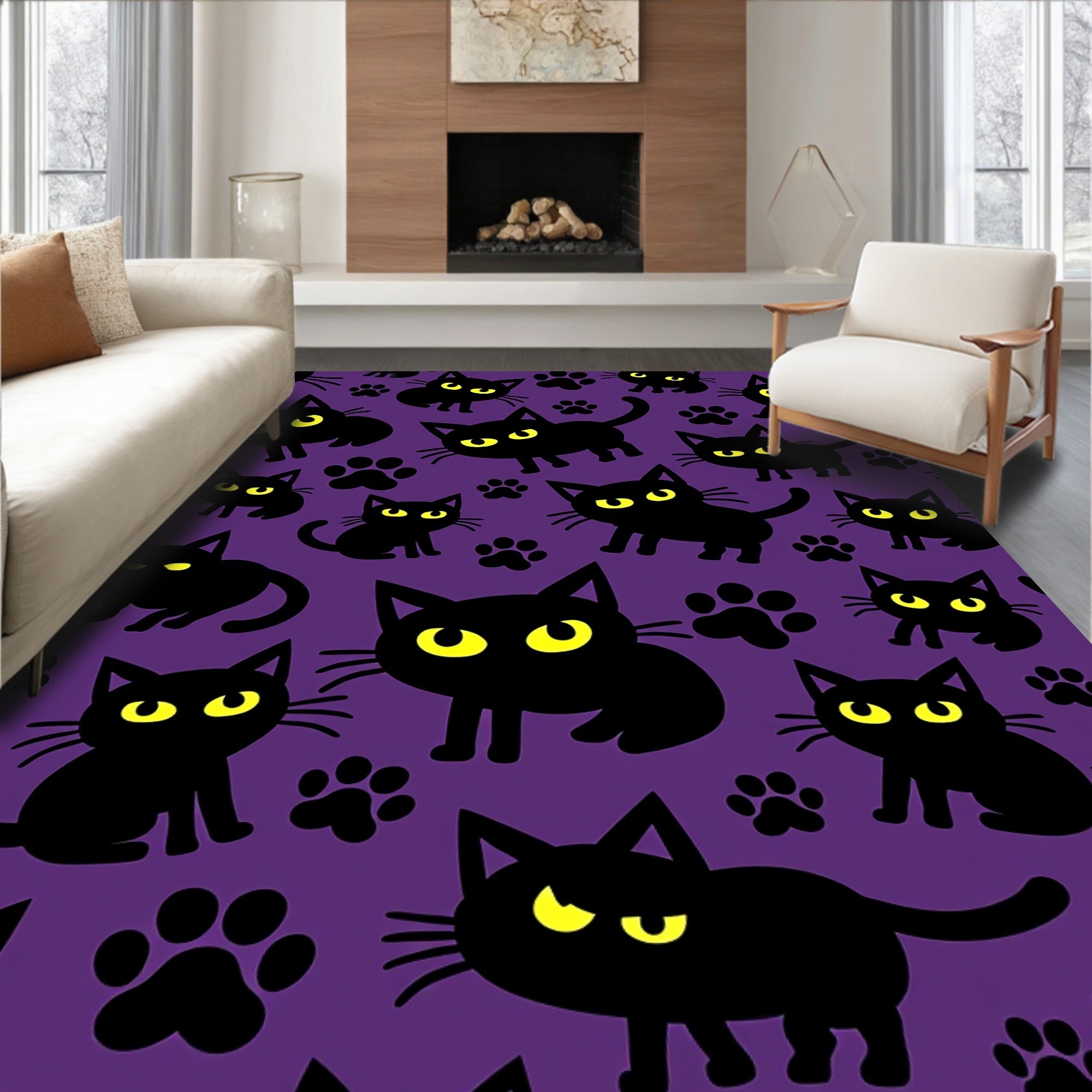 Cute Black Cats Paws Pattern Rug