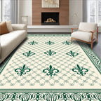 Traditional Green Fleur de Lis Pattern Rug