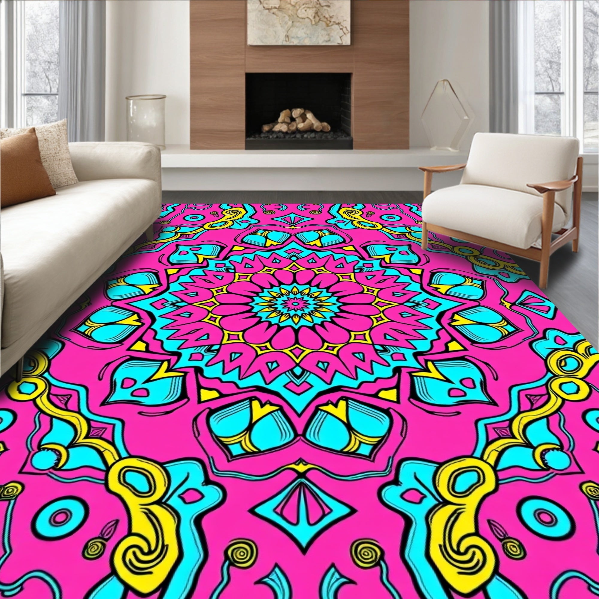 Vibrant Psychedelic Mandala Pattern Rug