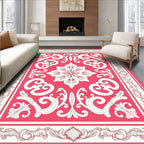 Ornate Floral Symmetry Red and White Rug