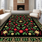 Black Floral Medallion Red Green Gold Rug