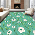 Daisy Pattern with Green Leaves Design Rug