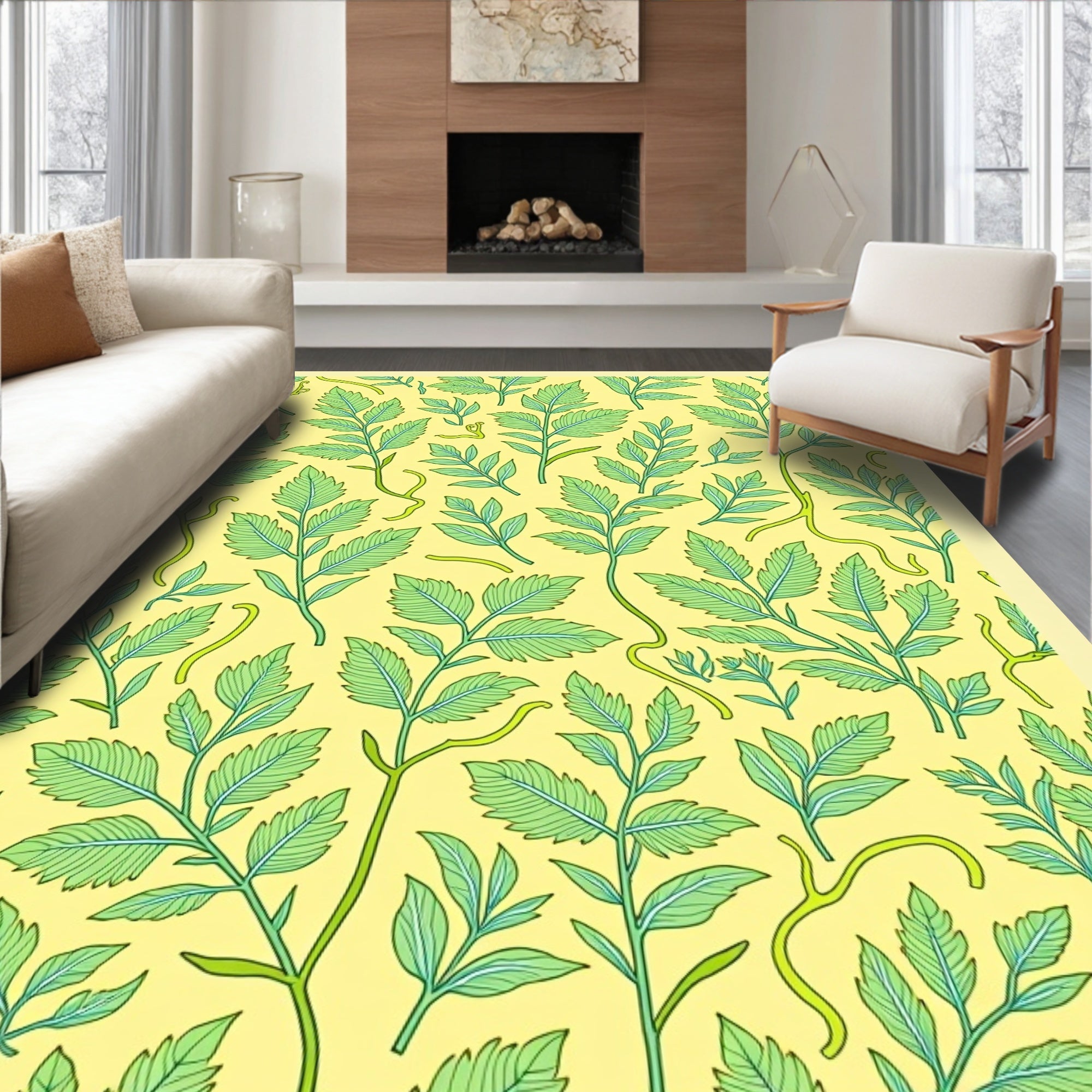 Enchanting Botanical Leaf Pattern Rug