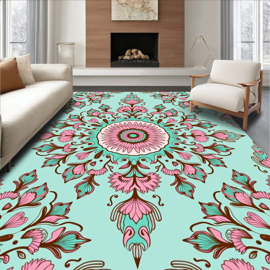 Floral Medallion Pattern With Pink Accents Rug