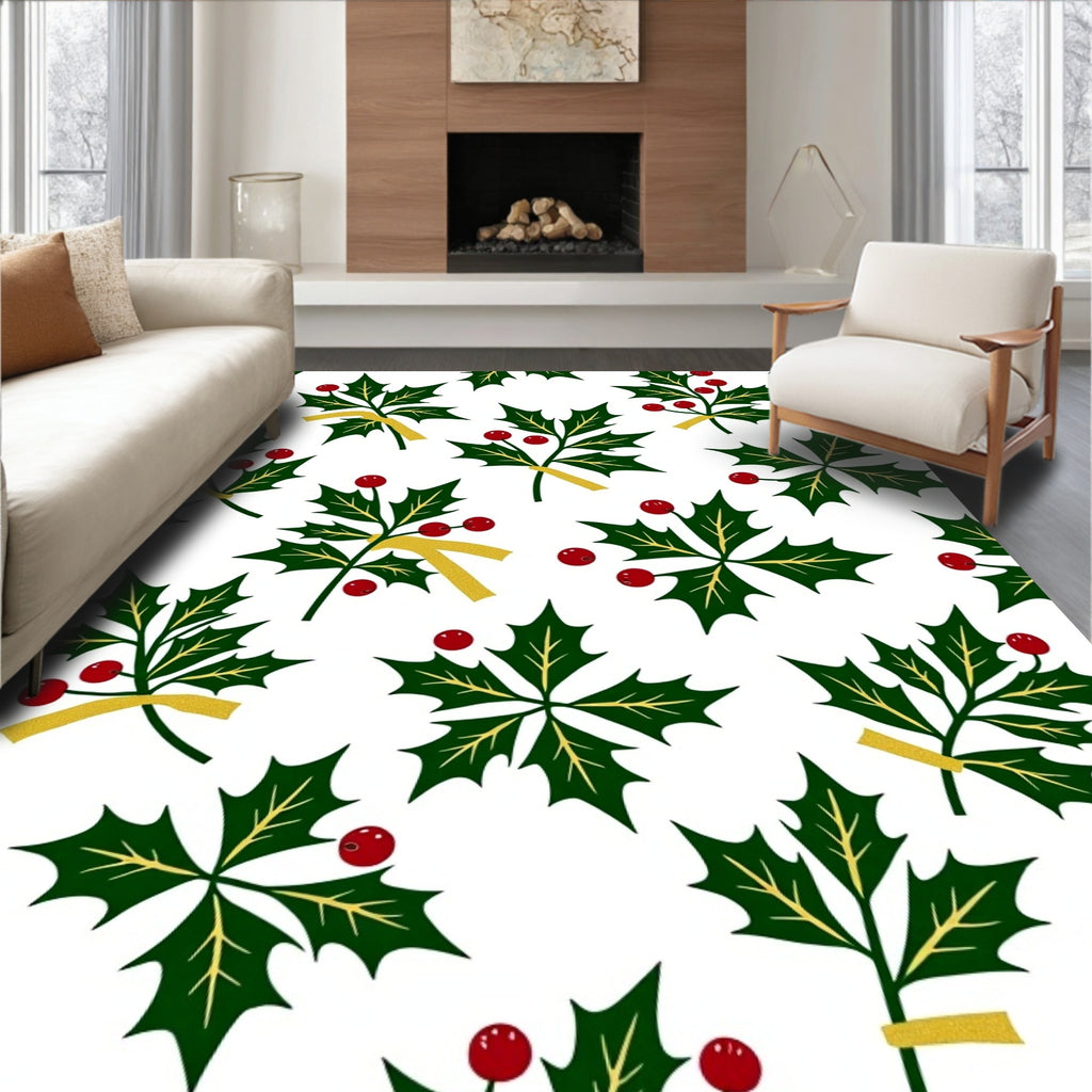 Holly Berry Branch Pattern Design Rug