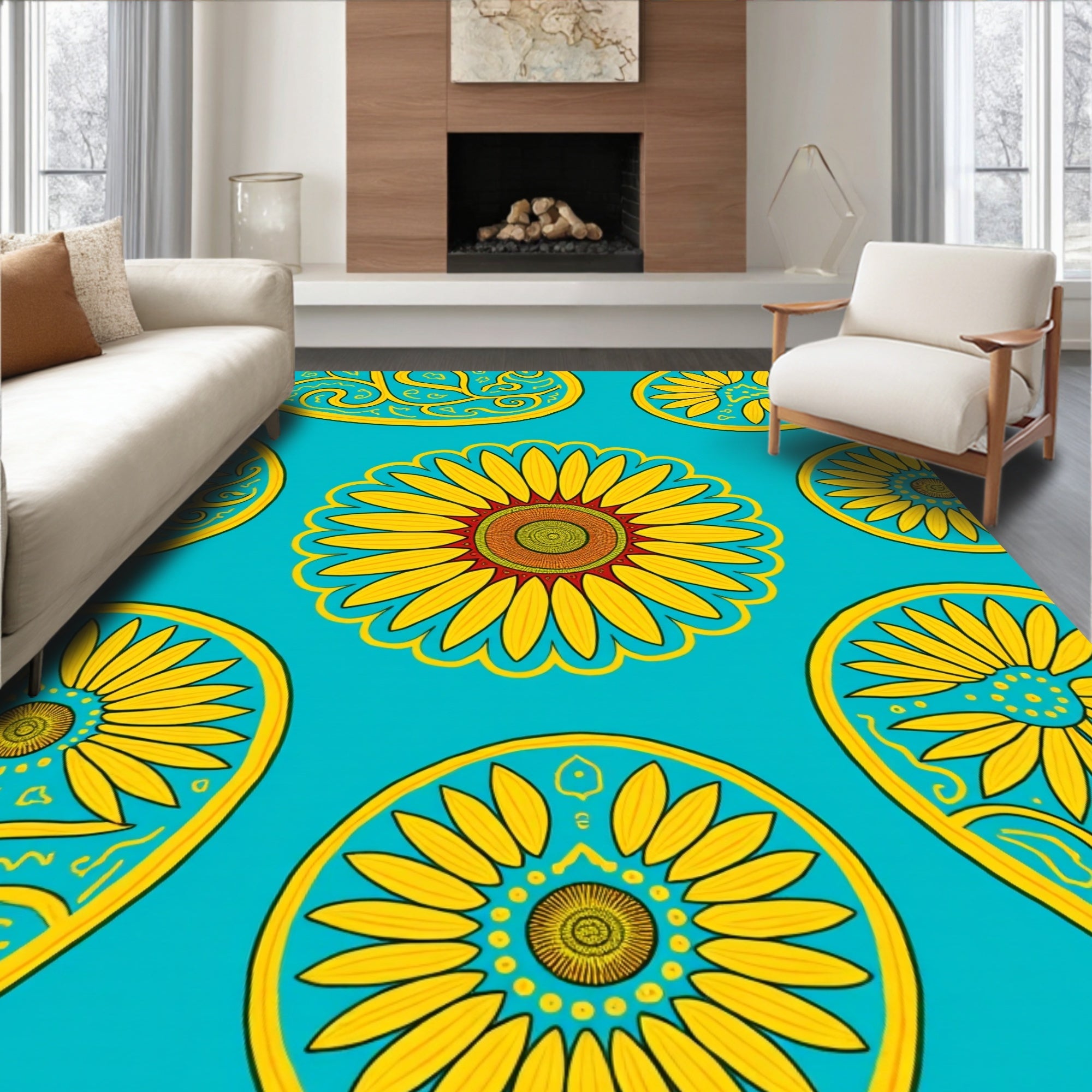 Golden Sunflower Paisley Pattern Rug