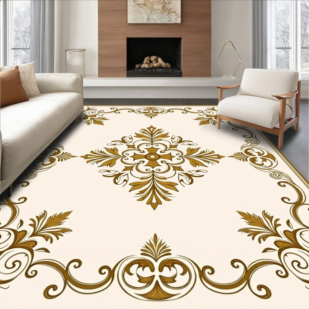 Classic Gold Leaf Scrollwork Pattern Rug