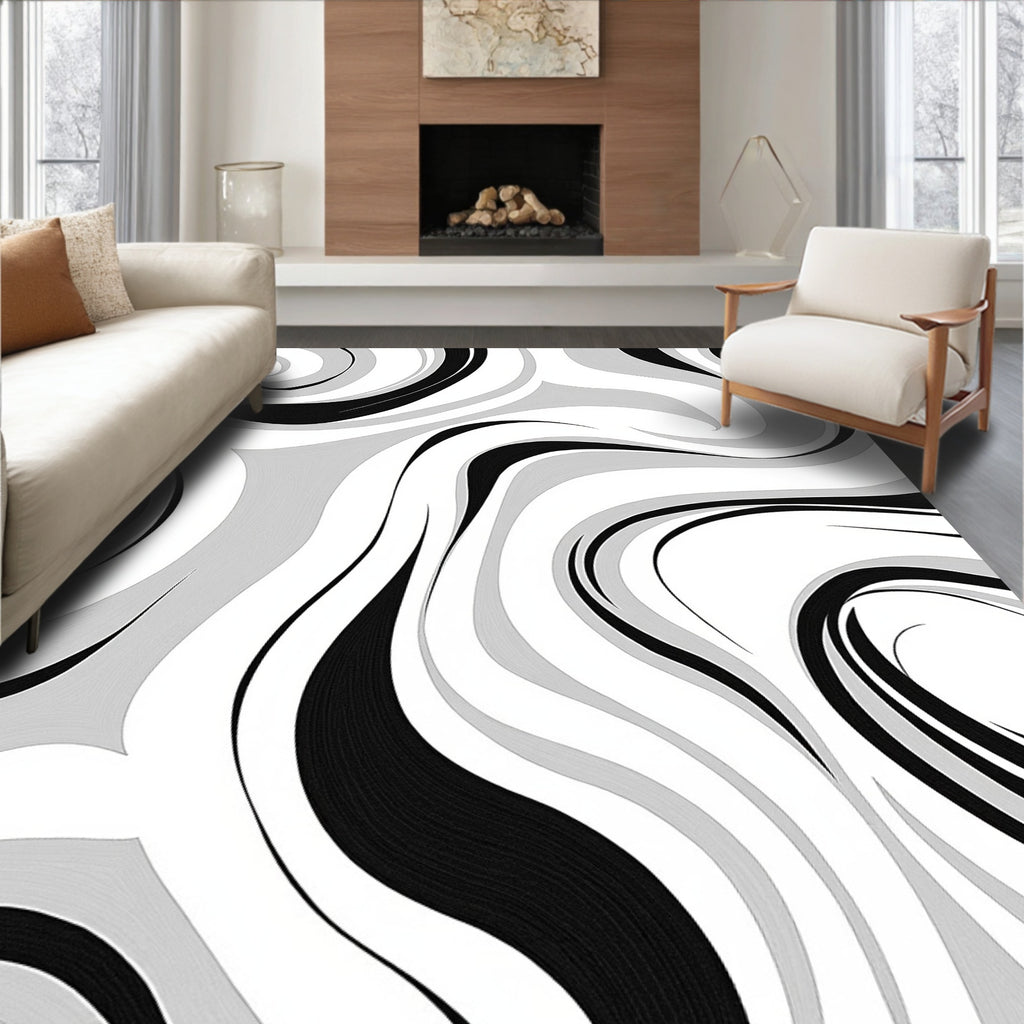 Fluid Swirl Mono Pattern Rug