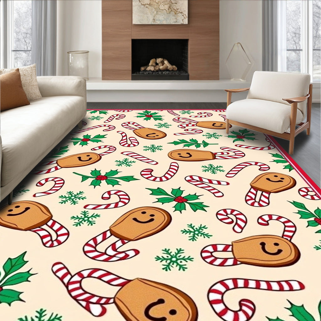 Whimsical Gingerbread Candy Cane Holly Design Rug