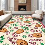 Whimsical Gingerbread Candy Cane Holly Design Rug
