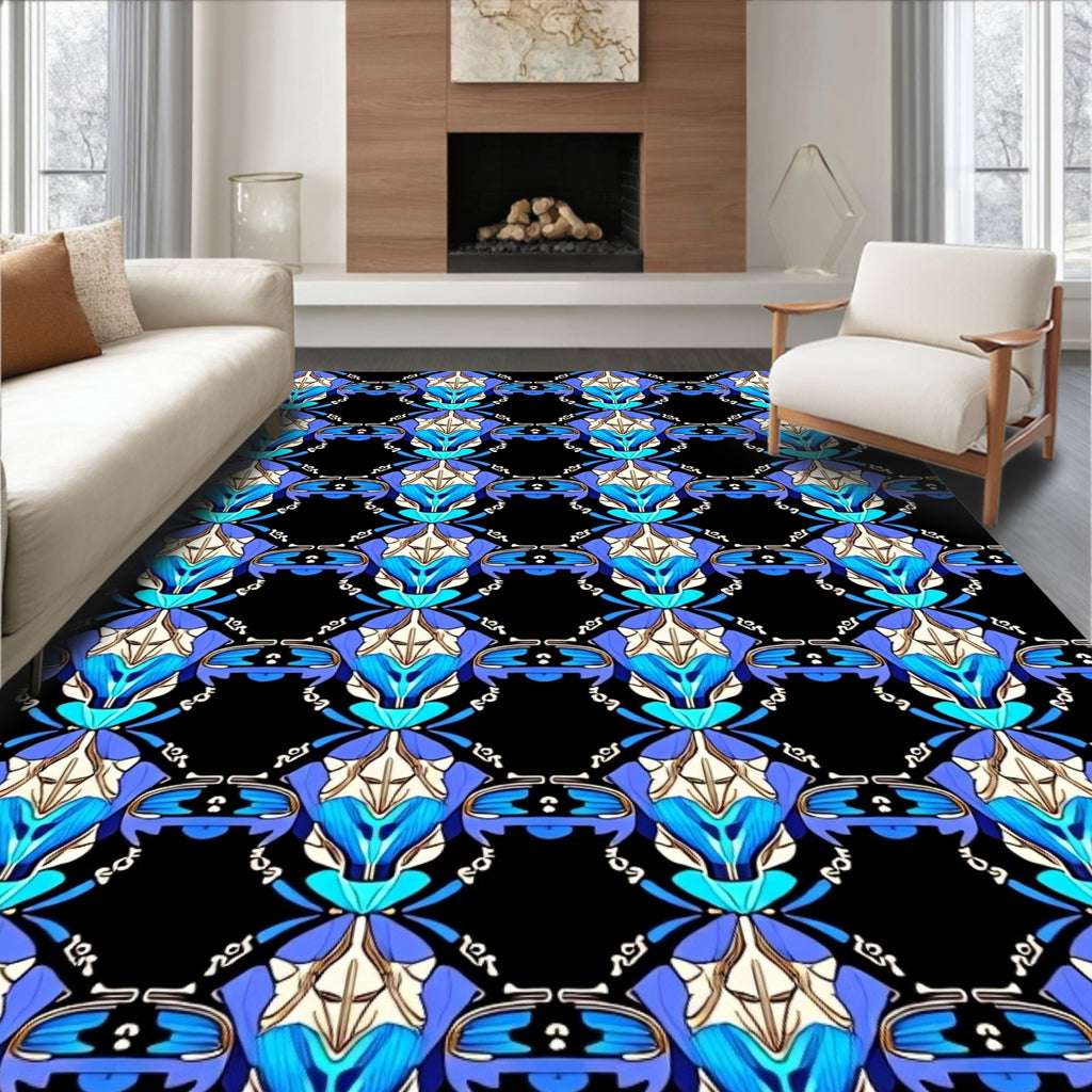 Bold Blue White Symmetry Design Rug