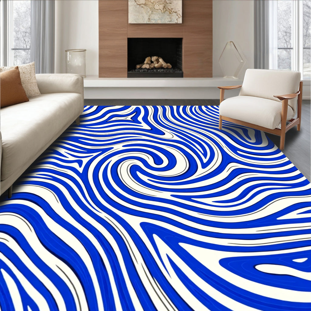 Vivid Blue White Swirl Design Rug