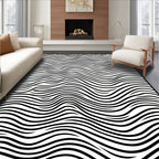 Abstract Black White Wavy Pattern Rug
