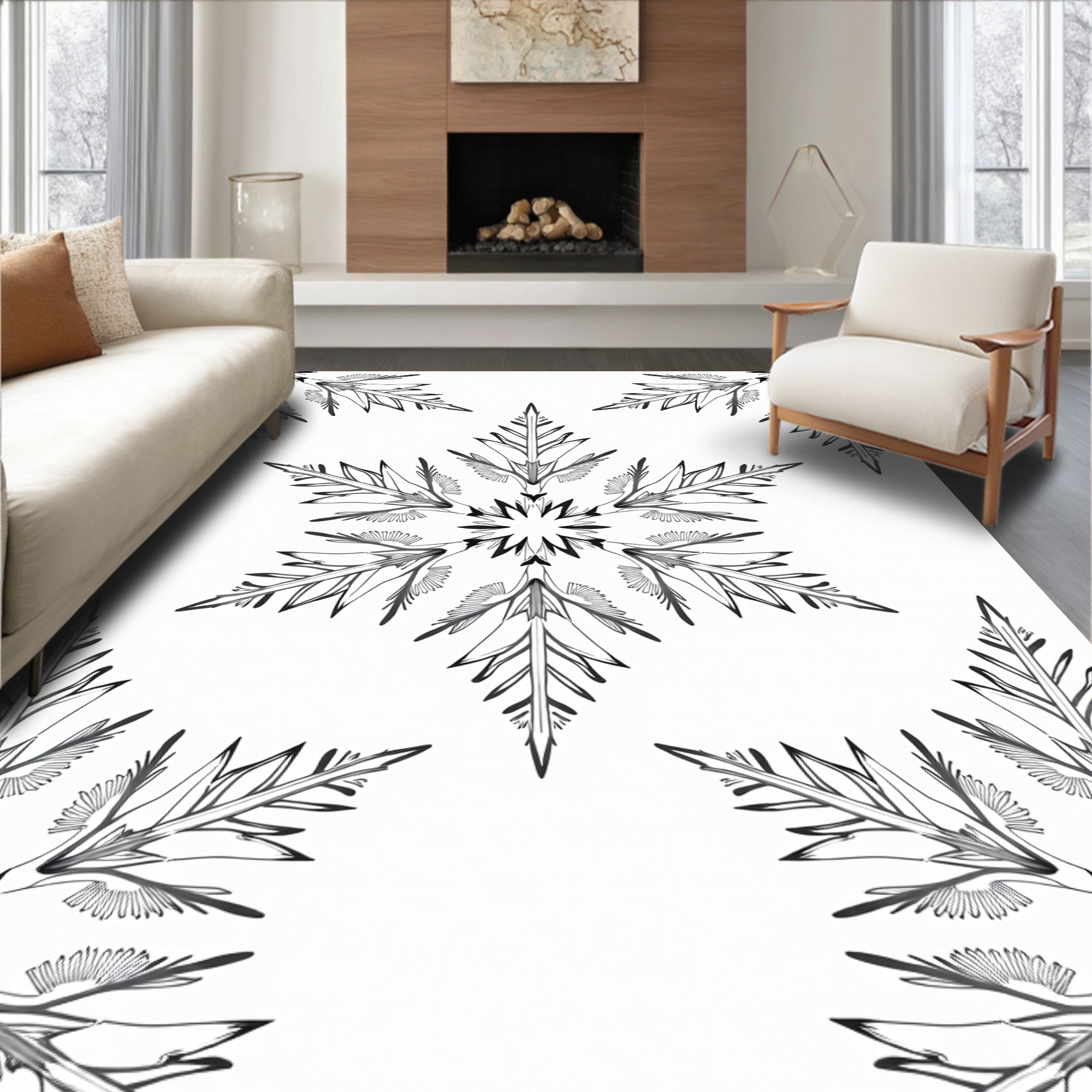 Monochromatic Floral Mandala Pattern Rug