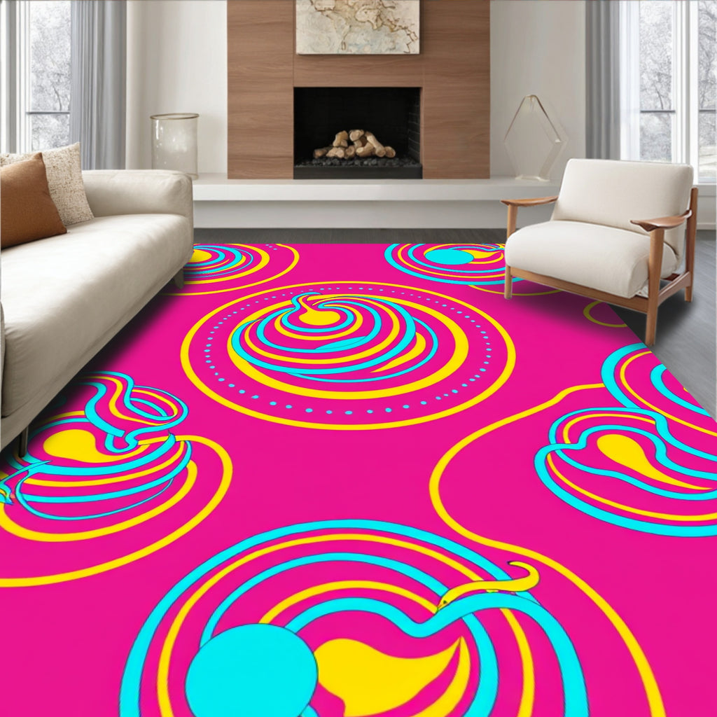 Vivid Pink Swirls With Yellow Blue Accents Rug