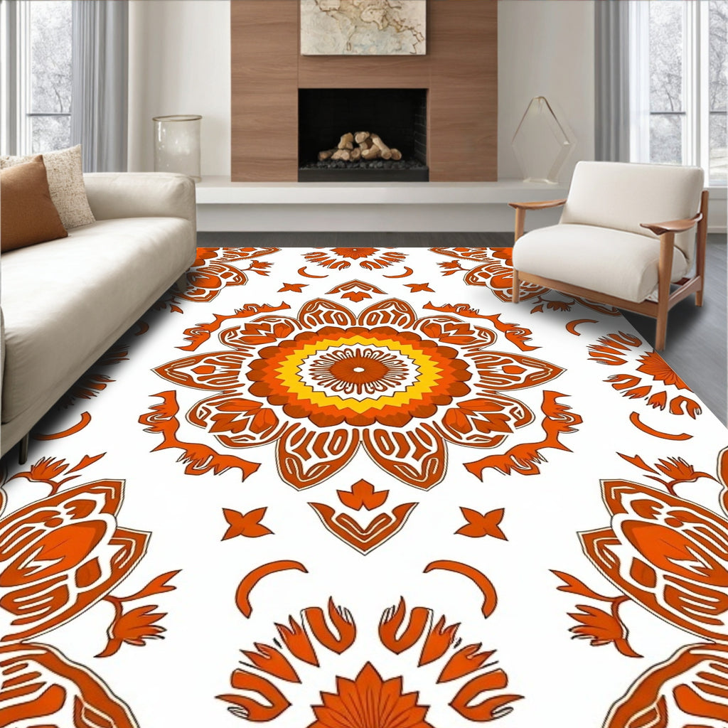 Orange Golden Radiant Mandala Design Rug