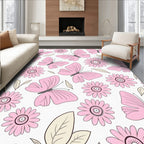 Pink Butterfly Daisy Pattern Rug