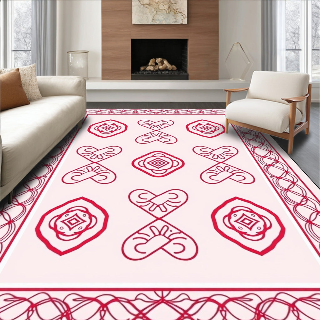 Red Heart Shape Geometric Pattern Rug