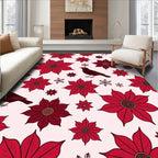 Rustic Red Floral Bird Pattern Rug