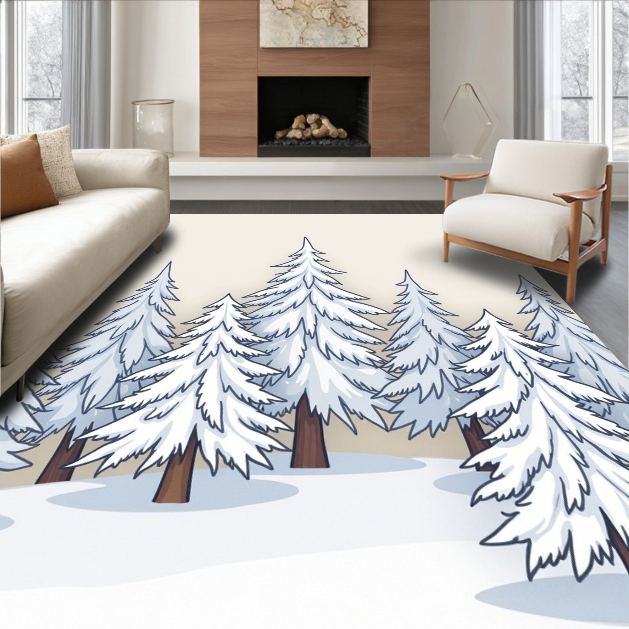 Winter Forest Snow Covered Trees Rug