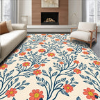Coral Flower Leaf Vine Design Rug