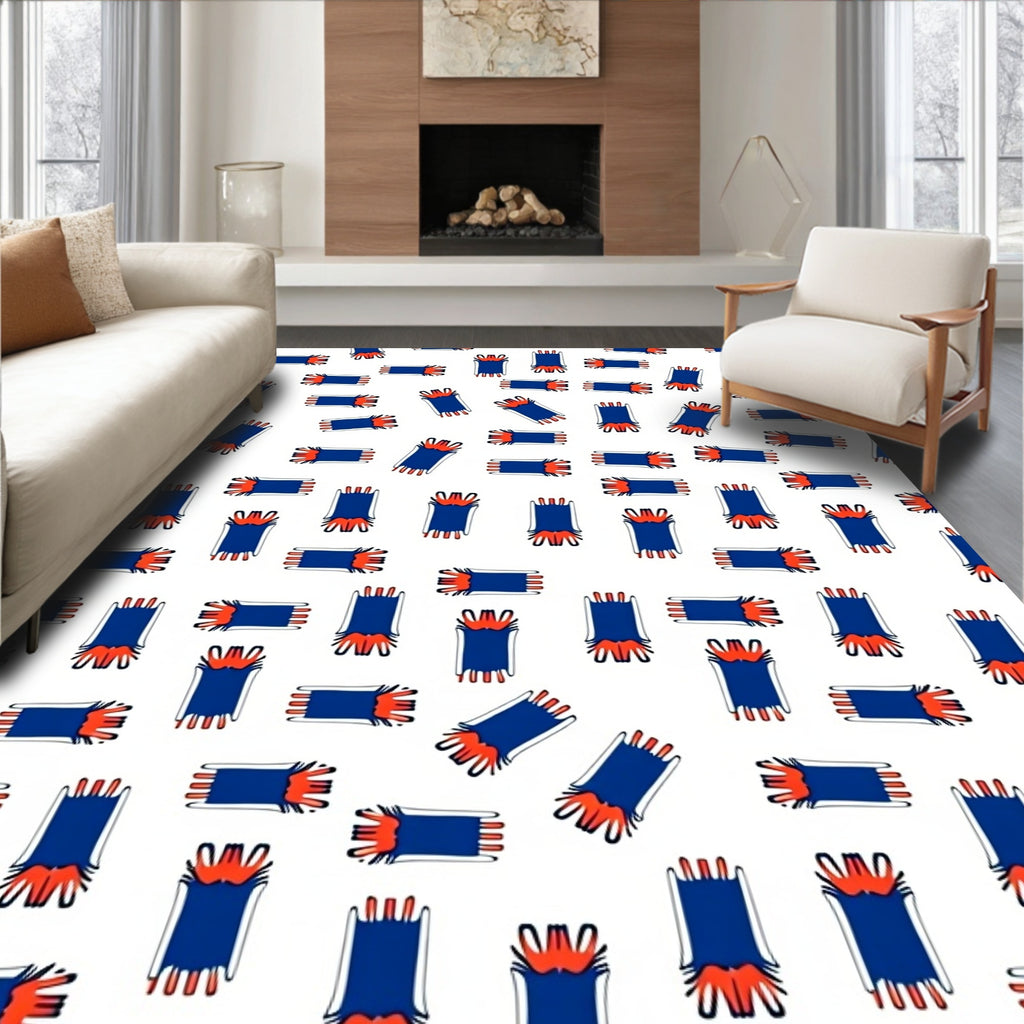 Abstract Blue Orange Fringe Pattern Rug