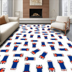 Abstract Blue Orange Fringe Pattern Rug
