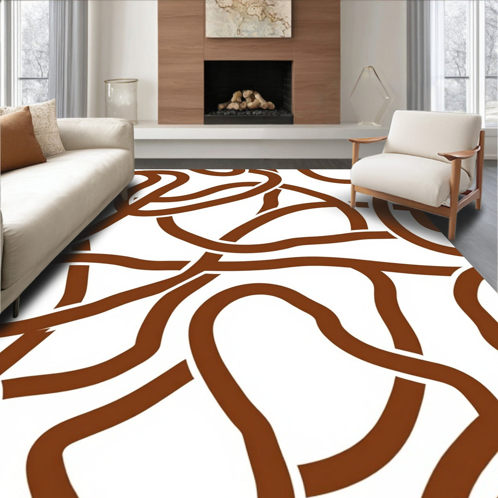 Brown Abstract Wavy Intertwined Lines Rug