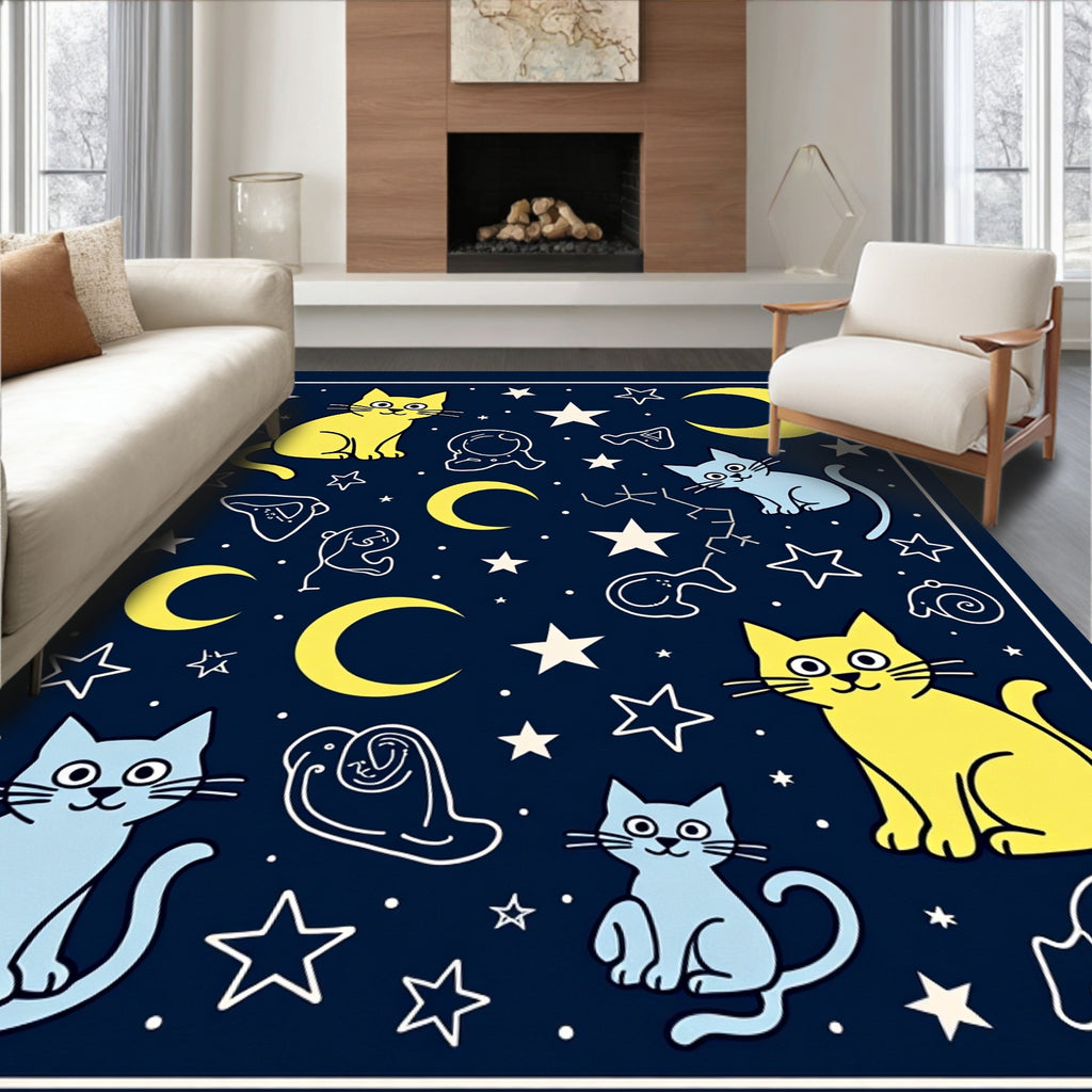 Whimsical Cat Moon Patterned Rug