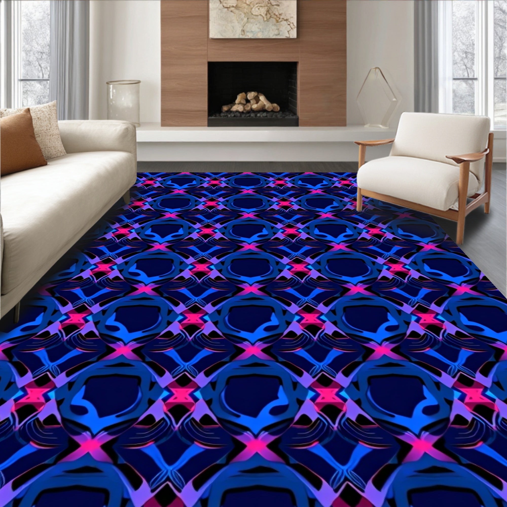 Interlocking Bold Geometric Pattern Rug