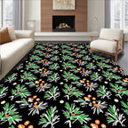 Black Green Orange Botanical Sprig Medley Rug