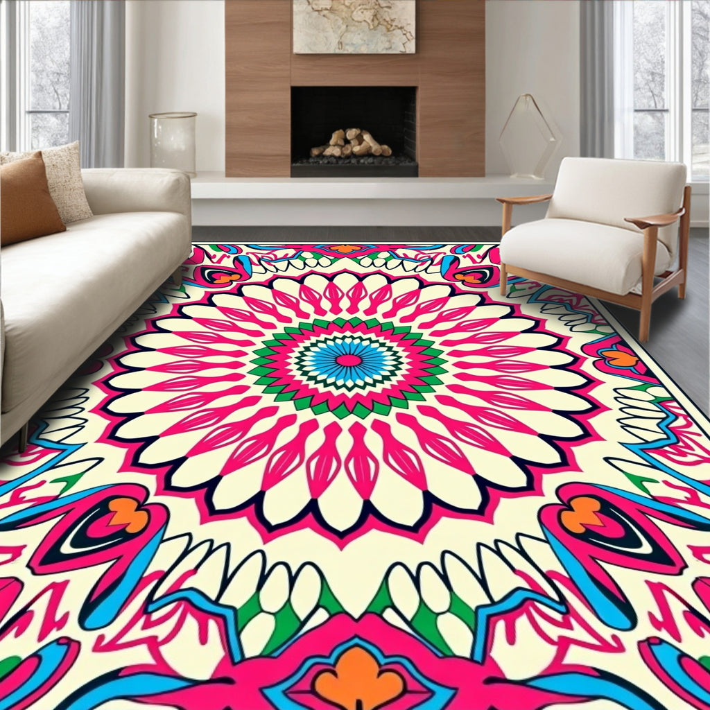 Vibrant Pink Blue Mandala Rug