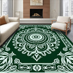 Intricate Emerald Floral Mandala Design Rug